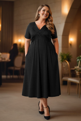 Plus Size Black Babydoll Dress with Pockets