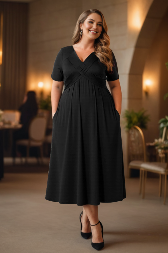 Plus Size Black Babydoll Dress with Pockets