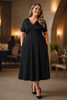 Tazia Plus Size Black Babydoll Dress with Pockets