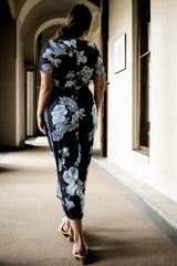 Plus Size Black Floral Cheongsam Chinese Dress - Back View