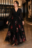 Eleanora Plus Size Black Floral Evening Dress with Sleeves