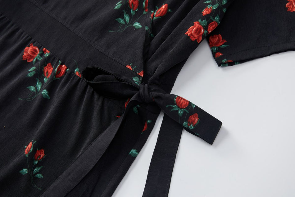 Milana Plus Size Black Floral Wrap Shirt Dress