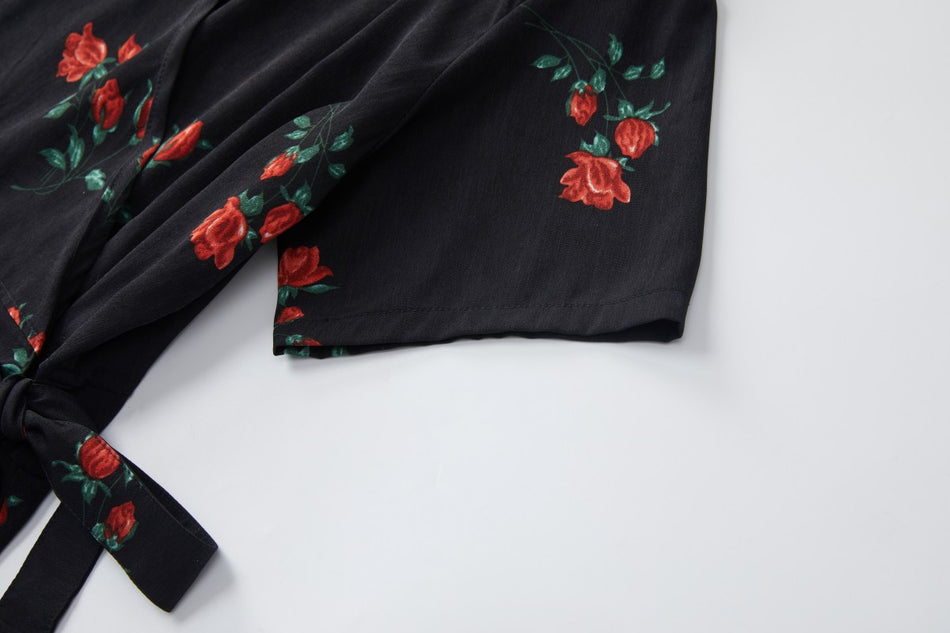 Milana Plus Size Black Floral Wrap Shirt Dress