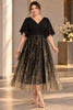 Meryl Plus Size Black Gold Midi Cocktail Dress