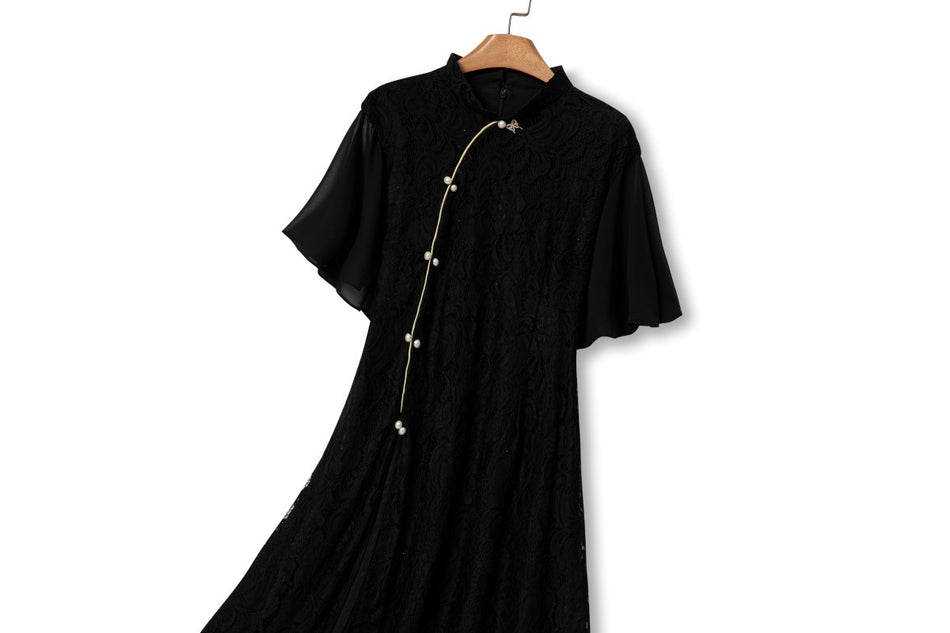 Ruth Plus Size Black Lace Cheongsam