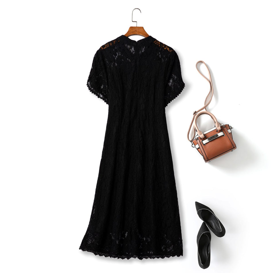 Plus Size Black Lace Qipao - Back View