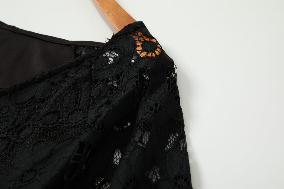 Adalee Plus Size Black Lace Short Sleeve Dress