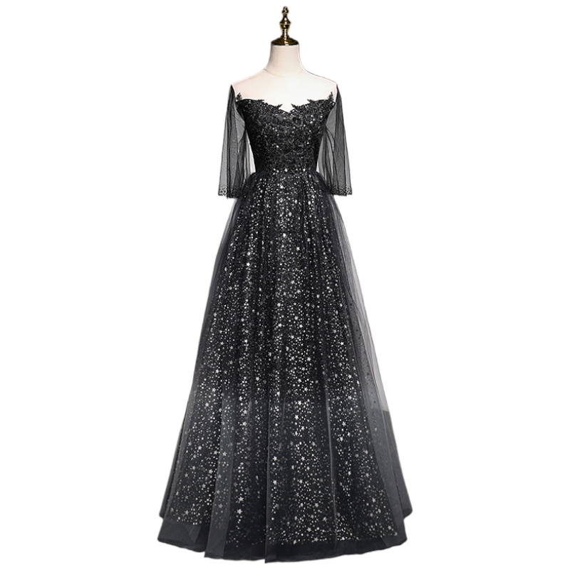 Plus Size Black Mid Sleeve Evening Dress