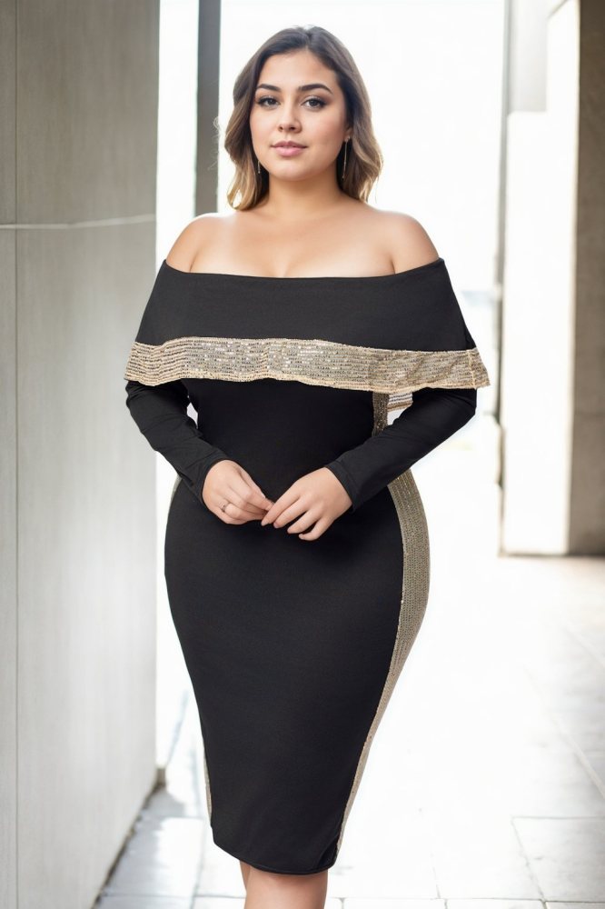 Capri Plus Size Black Off Shoulder Cocktail Dress– Hello Curve