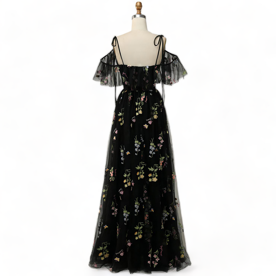 Plus Size Black Off Shoulder Formal Dress Back View