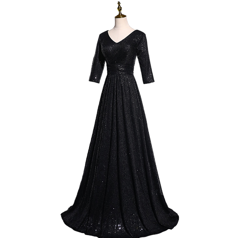 Plus Size Black Sequins Mid Sleeve Maxi Dress– Hello Curve