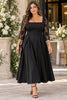 Miranda Plus Size Square Neck Lace Sleeve Cocktail Dress
