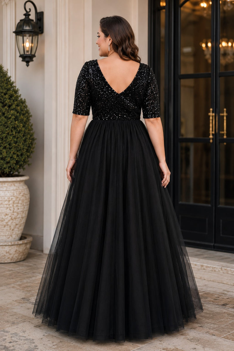 Formal Gowns Plus Size Petite Black Dresses Plus Size Black Tulle A-Line Formal Dress Short