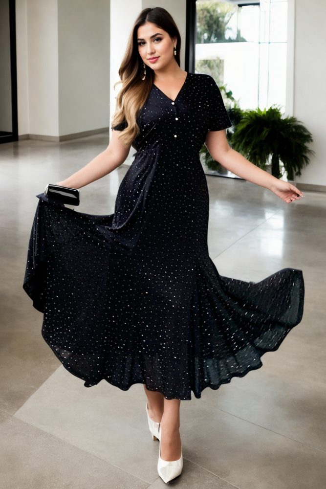 Plus Size PVC Mermaid Dress - Sleeveless Low Cut Long Dress For Parties & Performance - View #4