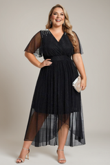 plus size black wrap midaxi dress
