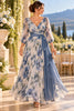 Rosalind Plus Size Blue Floral Evening Gown