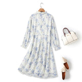Saylor Plus Size Blue Floral Mandarin Collar Long Sleeve Dress