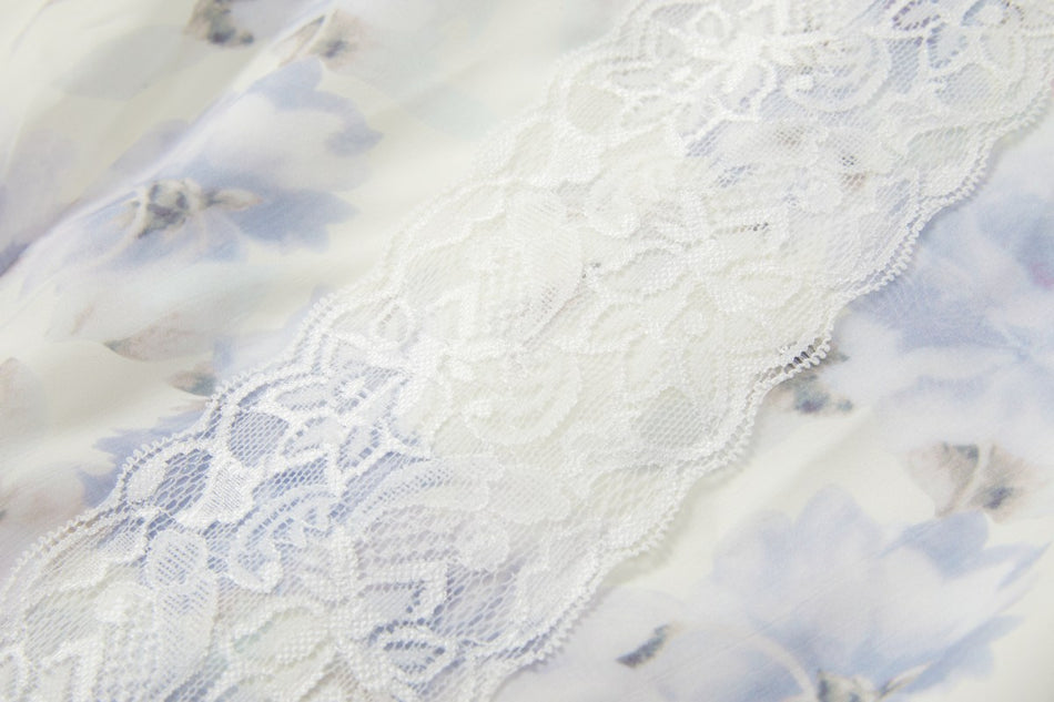 Saylor Plus Size Blue Floral Mandarin Collar Long Sleeve Dress