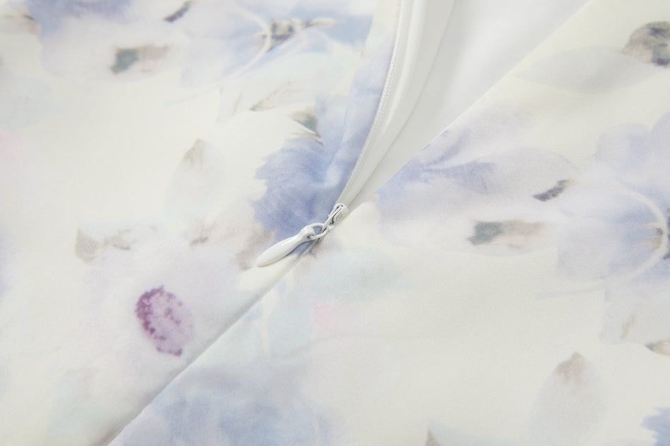 Saylor Plus Size Blue Floral Mandarin Collar Long Sleeve Dress