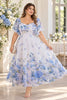Lilith Plus Size Blue Floral Wedding Guest Dress