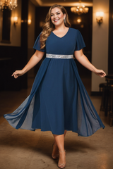 Plus Size Blue Short Formal Dress