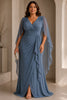 Athena Plus Size Blue Wrap Long Sleeve Formal Dress