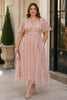 Elly Plus Size Blush Pink Floral Embroidery Midi Dress