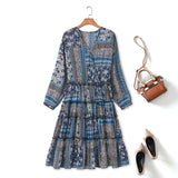 Plus Size Bohemian Print Long Sleeve Dress