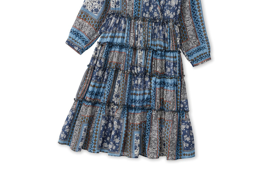 Indigo Plus Size Bohemian Print Long Sleeve Dress