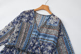 Indigo Plus Size Bohemian Print Long Sleeve Dress