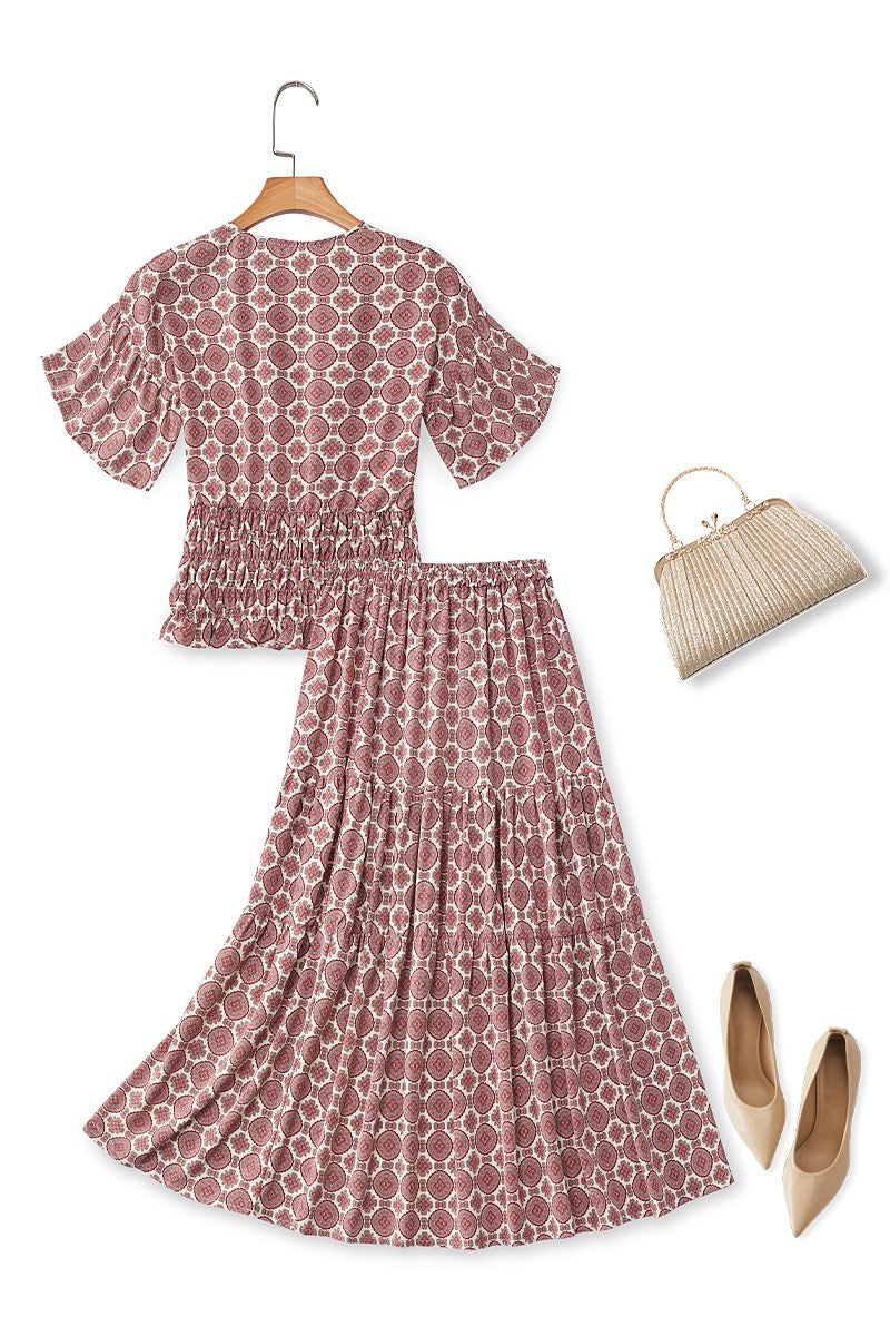 Plus Size Boho Blouse and Skirt Set - back view