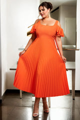 Plus Size Bright Orange Off Shoulder Dress
