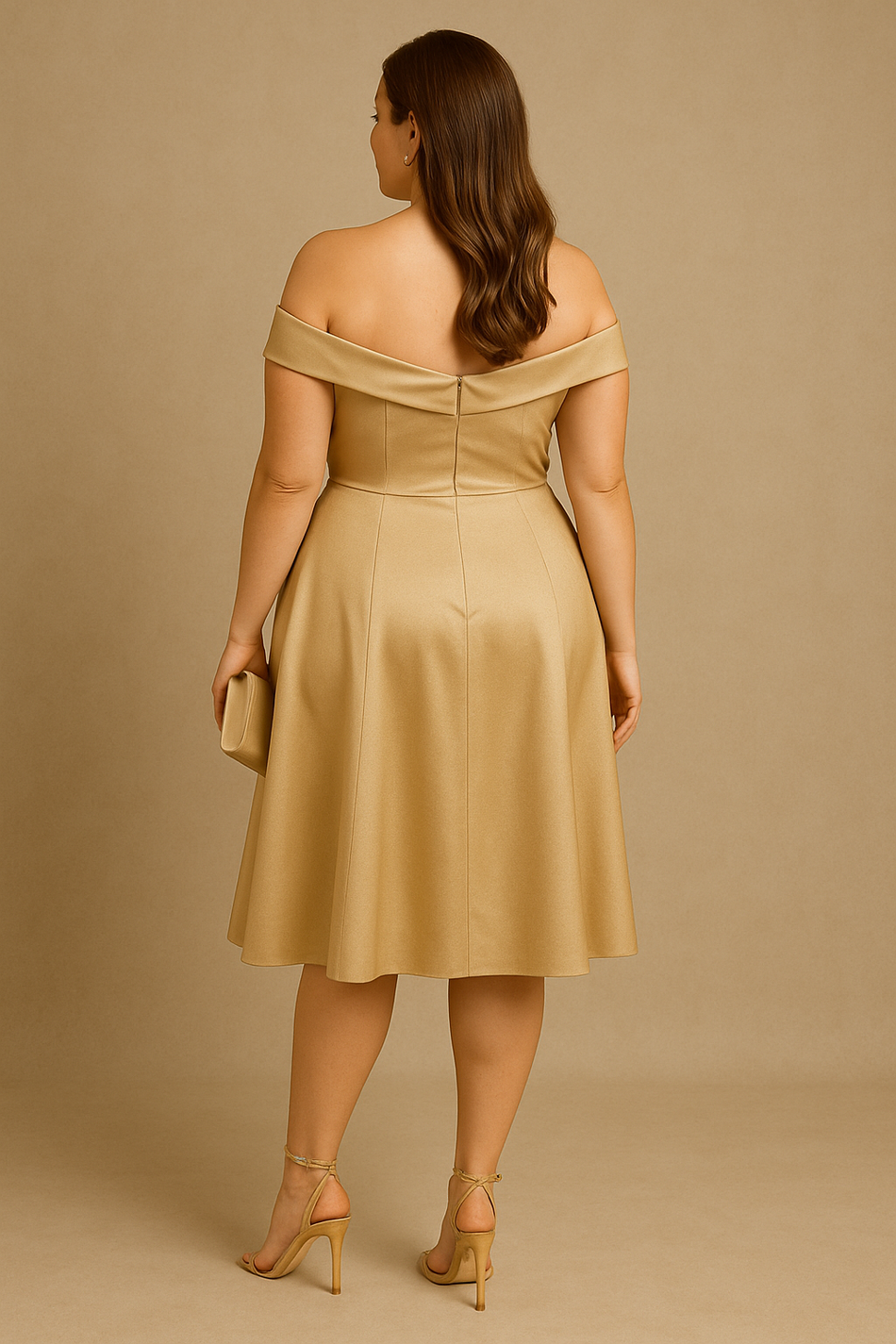 Plus Size Champagne Gold Wedding Guest Dress - back view