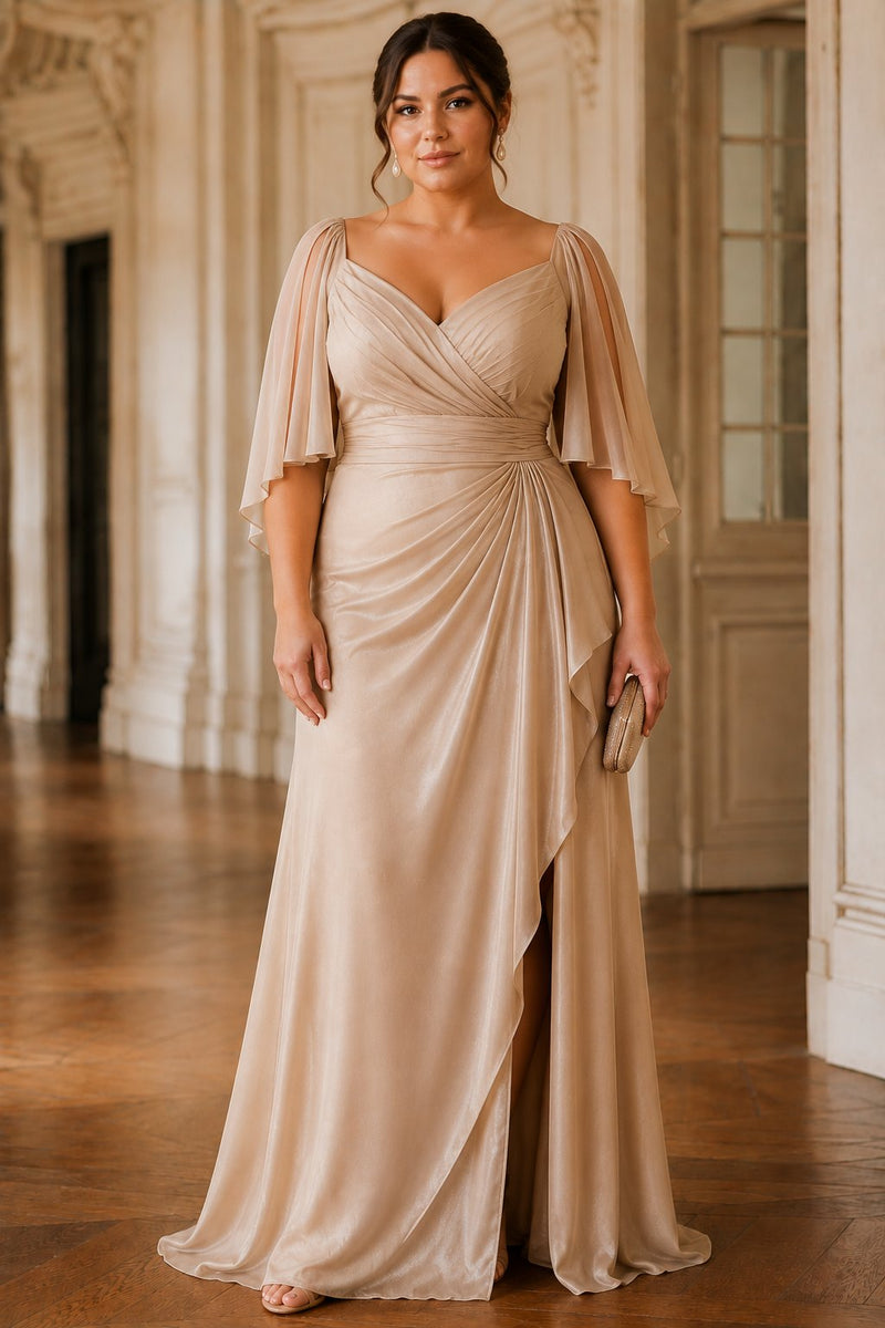 Plus Size Champagne Grecian Evening Maxi Dress– Hello Curve