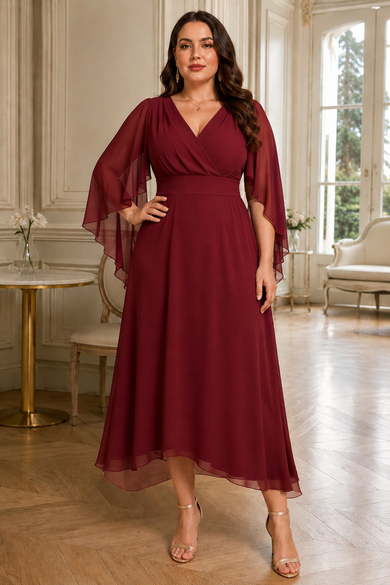 burgundy wedding dress plus size Chiffon Guest with Sleeves– Hello Curve Designed for comfort and Standard / S Dusty Color:Light Yellow 08/09/2025