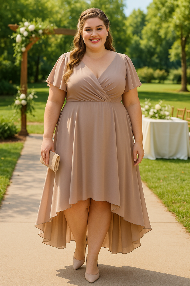 Plus Size Chiffon Wrap Midaxi Dress - Khaki