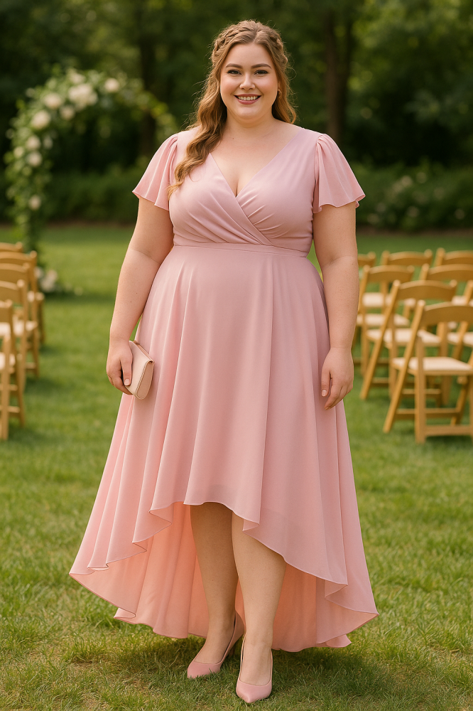 Plus Size Chiffon Wrap Midaxi Dress - Blush Pink