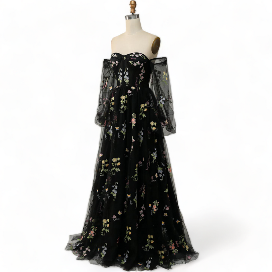 Plus Size Corset with Sleeves Evening Dress - Side View