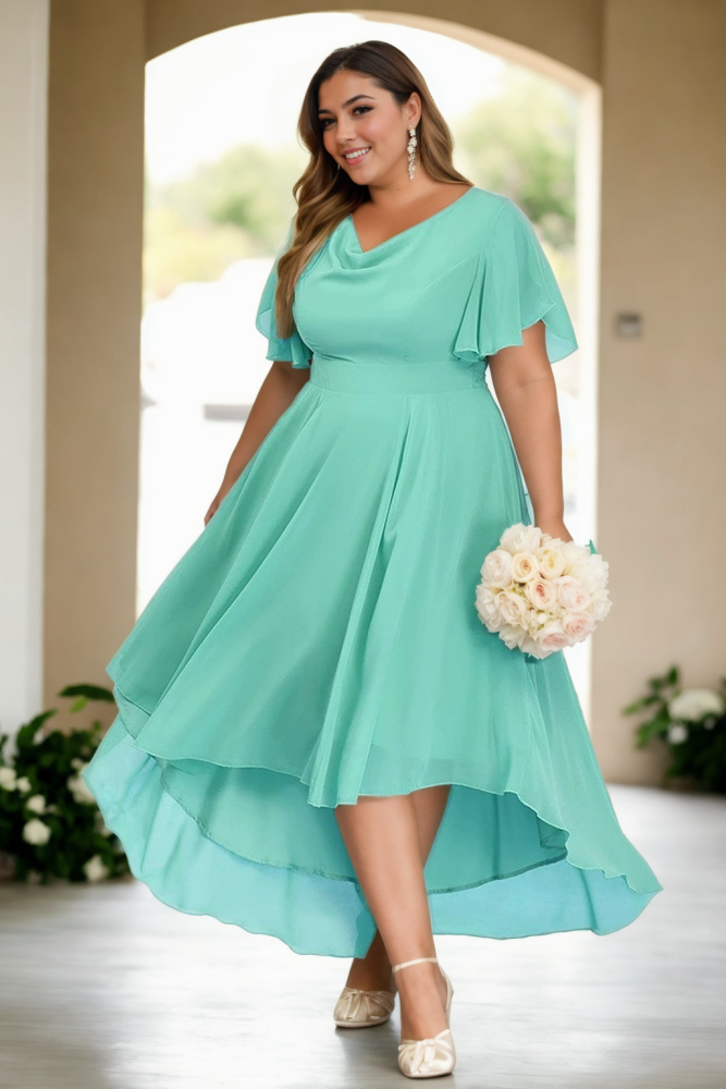 plus size cowl neck chiffon formal dress - green