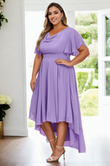 plus size cowl neck chiffon formal dress - light purple