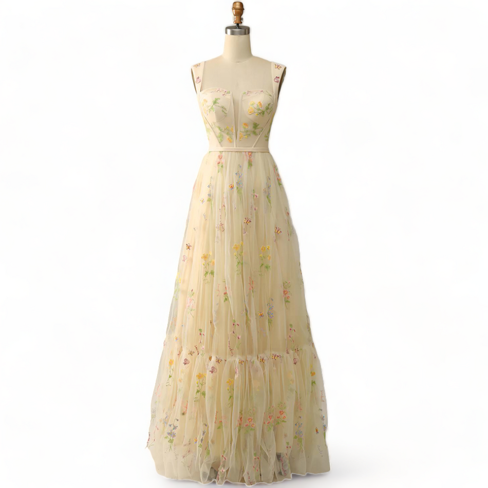 Plus Size Cream Floral Evening Dress
