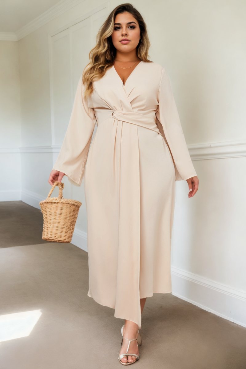 Esperanza Plus Size Cream Long Sleeve Dress– Hello Curve