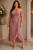 Juliette Plus Size Off Shoulder Ruched Midi Cocktail Dress – Dusty Pink