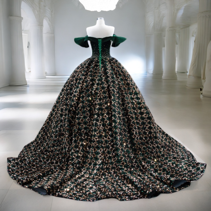 Plus Size Emerald Green Gown - Back with Train