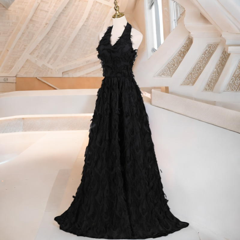 Plus Size Halter Feather Evening Dress - Side View