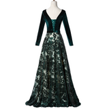 Plus Size Green Filigree Long Sleeve Gown