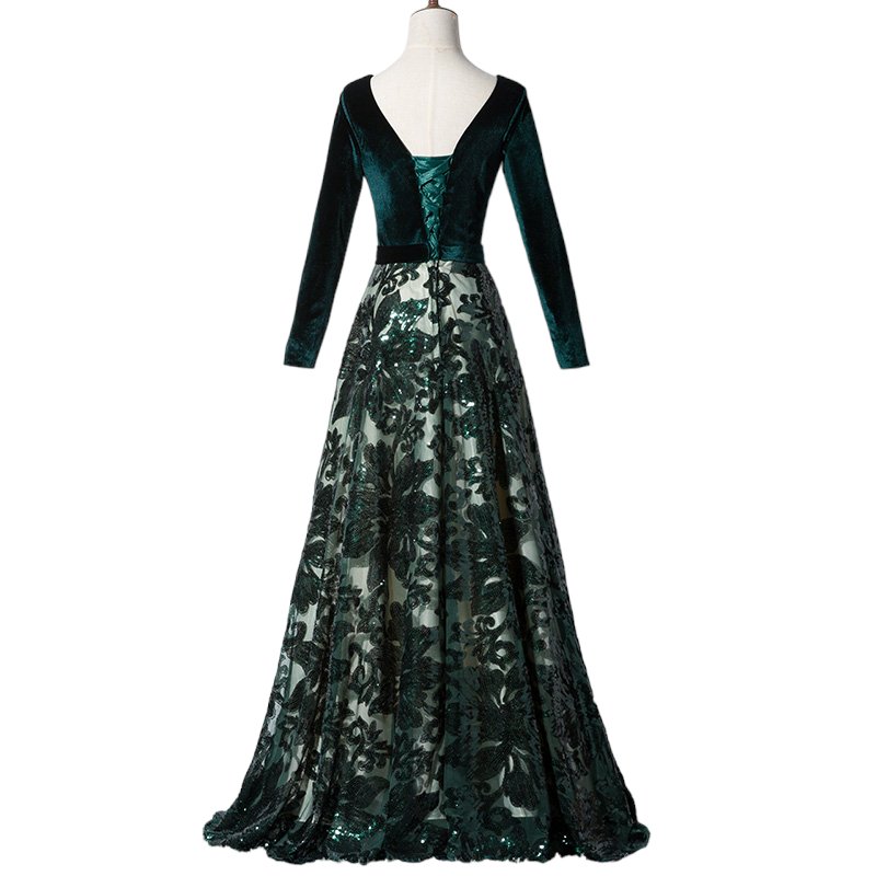 Plus Size Green Filigree Long Sleeve Gown