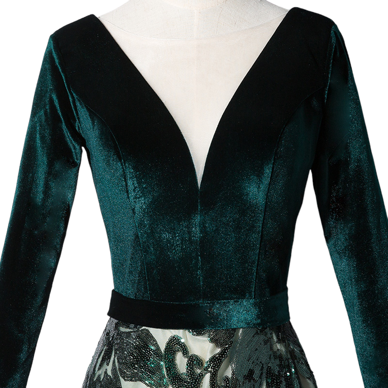 Plus Size Green Filigree Long Sleeve Gown