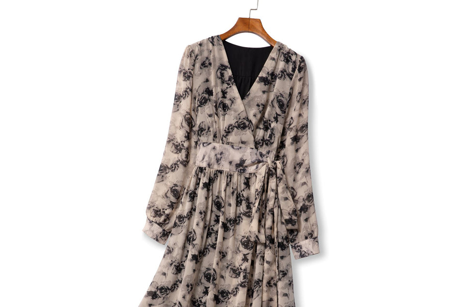 Kiera Plus Size Floral Wrap Long Sleeve Dress