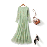 Plus Size Floral Embroidery Evening Dress - Back View